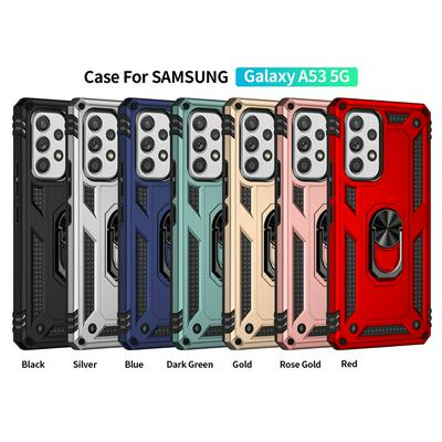For Samsung Galaxy A53 5G Sergeant Shockproof Drop-proof PC+TPU Phone Protective Case with Metal Ring Kickstand and Metal Patch 