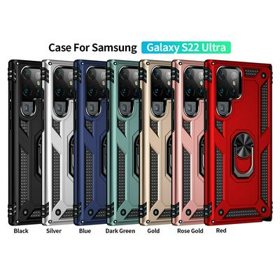 For Samsung Galaxy S22 Ultra Sergeant Shockproof Drop-proof PC+TPU Phone Protective Case with Metal Ring Kickstand and Metal Patch 