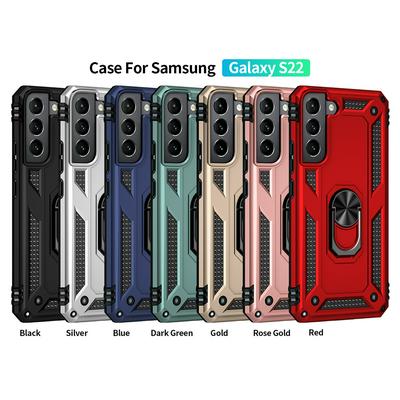 For Samsung Galaxy S22 Sergeant Shockproof Drop-proof PC+TPU Phone Protective Case with Metal Ring Kickstand and Metal Patch 