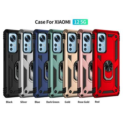 For Xiaomi 12/12X Sergeant Shockproof Drop-proof PC+TPU Phone Protective Case with Metal Ring Kickstand and Metal Patch 