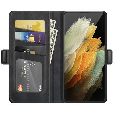 For Samsung Galaxy S22 Ultra Double Buckle Wallet Style Leather Case with Stand and Card Slots Function