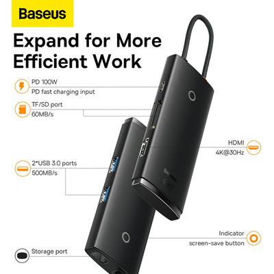 Baseus Lite Series 6-Port Type-C HUB Docking Station PD Version(Type-C to HDMI+USB3.0*2+PD+SD/TF) 