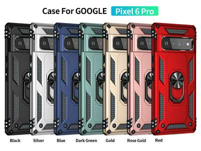 For Google Pixel 6 Pro Sergeant Shockproof Drop-proof PC+TPU Phone Protective Case with Metal Ring Kickstand and Metal Patch 
