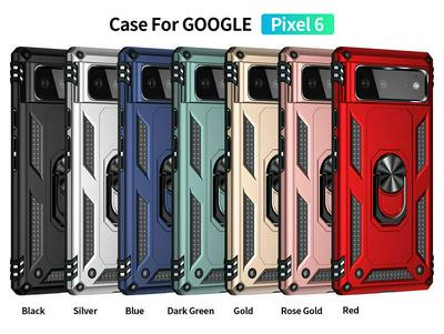 For Google Pixel 6 Sergeant Shockproof Drop-proof PC+TPU Phone Protective Case with Metal Ring Kickstand and Metal Patch 