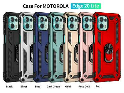 For Motorola Edge 20 Lite Sergeant Shockproof Drop-proof PC+TPU Phone Protective Case with Metal Ring Kickstand and Metal Patch 