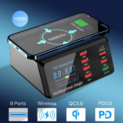 100W 8 Ports USB Charger Quick Charge 3.0 Adapter HUB Wireless Charger Charging Station PD Fast Charger For iPhone 11