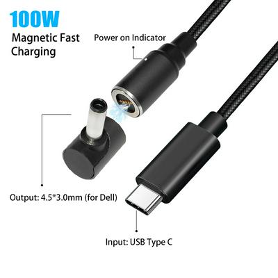 USB C to 4.5x3.0mm Dc Power Jack Adapter Cable for Dell Inspiron 11 13 14 15 100W Magnetic Type C Fast Charging Cable Connector