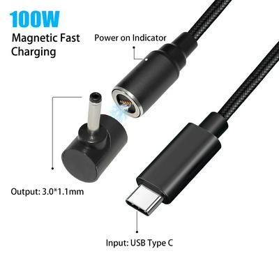 USB C to 3.0X1.1mm Magnetic Dc Power Adapter Connector Cable Cord for Acer Samsung Asus Zenbook Fast Charging Charger Cable