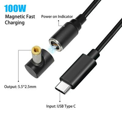 100W Magnetic Cable USB Type C to 5.5x2.5mm DC Power Cable for Asus Lenovo ThinkPad Laptop Fast Charging Adapter Connector