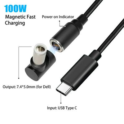 65W 90W 100W USB Type C PD to Dc 7.4x5.0mm Magnetic Plug Adapter for Dell Latitude Laptop Fast Charging Cable Converter