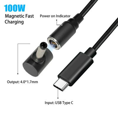Magnetic USB 3.1 Type C to DC 4.0*1.7mm Power Charger Adapter Connector Fast Laptop Charging Cable Cord for Lenovo ideaPad 310