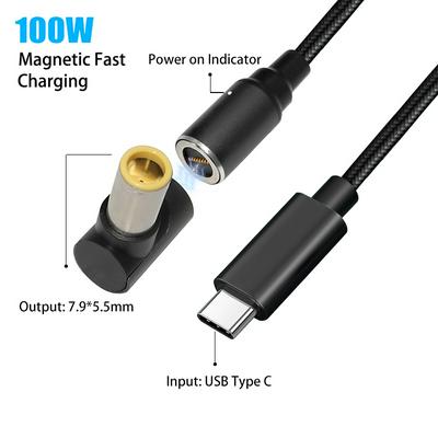 100W USB C to 7.9x5.5mm DC Magnetic Adapter Cable Type C Fast Laptop Charging Cable Cord Wire for Lenovo Thinkpad Notebook
