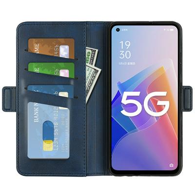 For Oppo A96 5G Double Buckle Wallet Style Leather Case with Stand and Card Slots Function