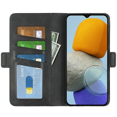 For Samsung Galaxy M23 5G/F23 5G Double Buckle Wallet Style Folio Flip Leather Case with Stand and Card Slots Function