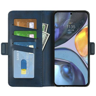 For Motorola Moto G22 4G Double Buckle Wallet Style Folio Flip Leather Case with Stand and Card Slots Function