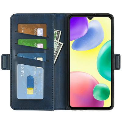 For Xiaomi Redmi 10A Double Buckle Wallet Style Folio Flip Leather Case with Stand and Card Slots Function