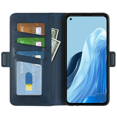 For Oppo Reno7 4G/F21 Pro 4G Double Buckle Wallet Style Folio Flip Leather Case with Stand and Card Slots Function
