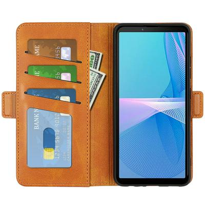 For Sony Xperia 5 IV Double Buckle Wallet Style Folio Flip Leather Case with Stand and Card Slots Function