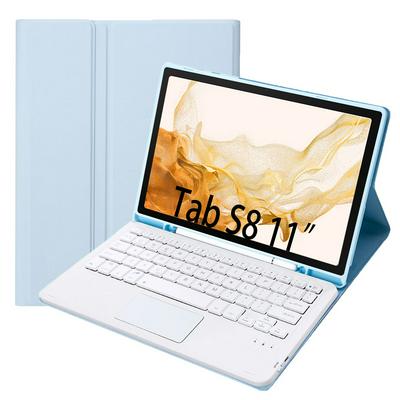 A700B-A For Samsung Tab S8 11 inch 2021 (X700/X706) / S7 11 inch (T870/T875) Candy Color TPU Shell Pen Slot Touch Type Bluetooth Keyboard Holster