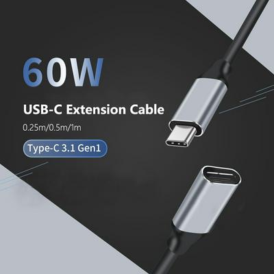 USB C Extension Cable Type C 3.1 Gen 1 Extender 3A Fast Charging Cord for Macbook/Switch/Phone 400m/s Data Cable 4K HD Transmit