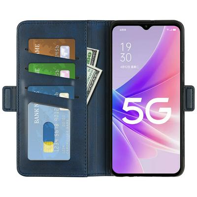 For Oppo A57 5G 2022 Double Buckle Wallet Style Folio Flip Leather Case with Stand and Card Slots Function