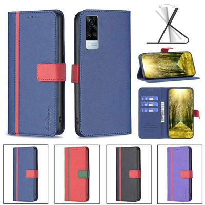 For vivo Y51a/Y51s/Y51 2020 Stitching Color Cross Pattern BF13 Style PU Leather Wallet Phone Case