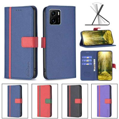 For vivo Y15s Stitching Color Cross Pattern BF13 Style PU Leather Wallet Phone Case