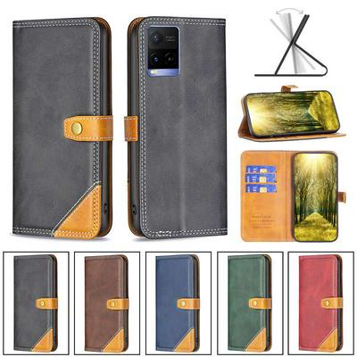 For vivo Y21 Stitching Color Double Line BF12 Style PU Leather Wallet Phone Case