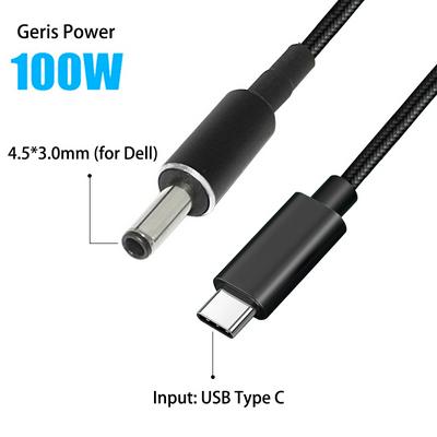 100W USB Type C Fast Charging Cable for Dell Inspiron 11 13 14 15 3000-7000 Series Vostro 5502 5401 USB-C to 4.5 X 3.0mm Adapter