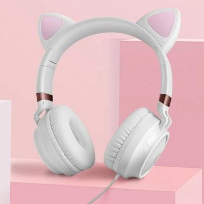 Cute Cat Ear Headphone Wired Headphones Music Stereo Earphones Wired Headset with Microphone Adult Girl Kid Child Headset Lovely