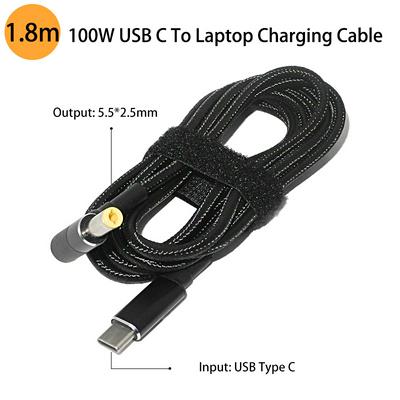 100W USB Type C PD to Dc Power Adapter Connector 5.5x2.5mm USB C Fast Charging Cable Wire for Asus Lenovo Laptop Charger