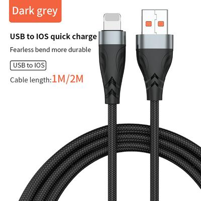 13W 2.6A USB to 8 Pin Fast Charge Data Cable, Cable Length:1m/2m(Black Grey)