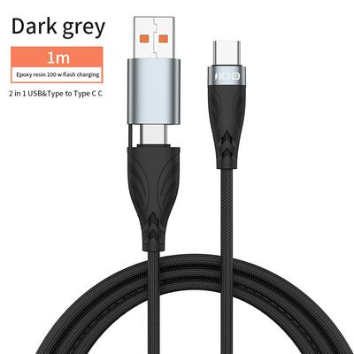 2 in 1 100W USB + USB-C / Type-C to USB-C / Type-C Super quick Charge Data Cable, Cable Length:1m(Black Grey)