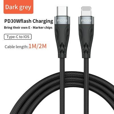 30W USB-C / Type-C to 8 Pin PD Fast Charge Data Cable, Cable Length:1m/2m(Black Grey)