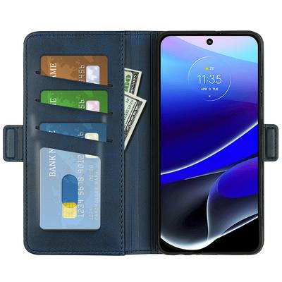 For Motorola Moto G Stylus 5G 2022 Double Buckle Wallet Style Folio Flip Leather Case with Stand and Card Slots Function