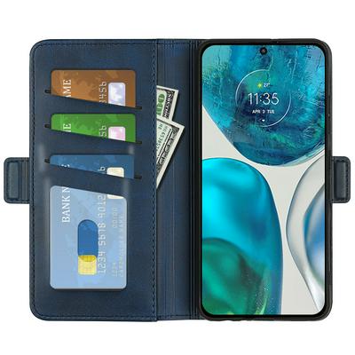 For Motorola Moto G52 4G Double Buckle Wallet Style Folio Flip Leather Case with Stand and Card Slots Function