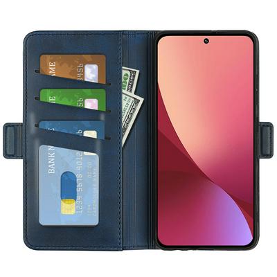 For Xiaomi 12 Lite Double Buckle Wallet Style Folio Flip Leather Case with Stand and Card Slots Function