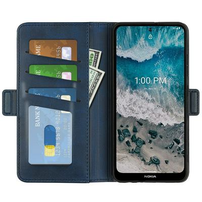 For Nokia X100 Double Buckle Wallet Style Folio Flip Leather Case with Stand and Card Slots Function