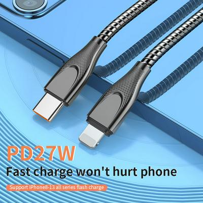 27W USB-C / Type-C to 8 Pin Zinc Alloy Hose Fast Charging Data Cable, Cable Length: 1m