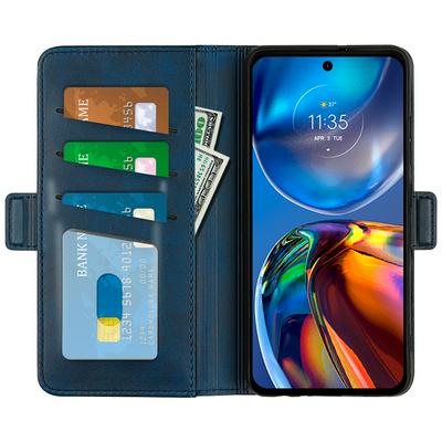 For Motorola Moto E32 4G Double Buckle Wallet Style Folio Flip Leather Case with Stand and Card Slots Function