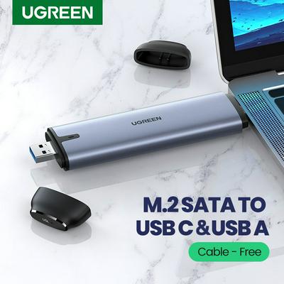 UGREEN SSD Case 10Gbps NVMe M.2 B-Key SATA to USB C 3.1 USB 3.0 2-in-1 Adapter Cable-free Converter For M.2 PCIe Hard Drive Case