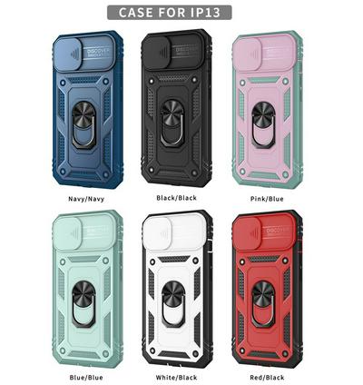 Ring Holder Kickstand Camera Slide Cover Design PC + TPU Phone Back Cover Case for iPhone 13