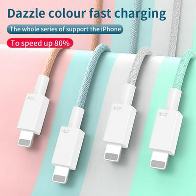 27W PD USB-C / Type-C to 8 Pin Fast Charging Braided Data Cable, Cable Length: 1m/2m