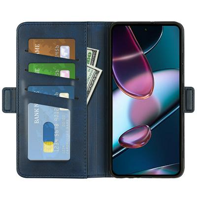 For Motorola Edge 30 5G Double Buckle Wallet Style Folio Flip Leather Case with Stand and Card Slots Function