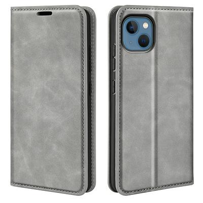 For iPhone 14 Skin Feel Magnetic Attraction Flip Leather Wallet Case with Card Slot and Stand