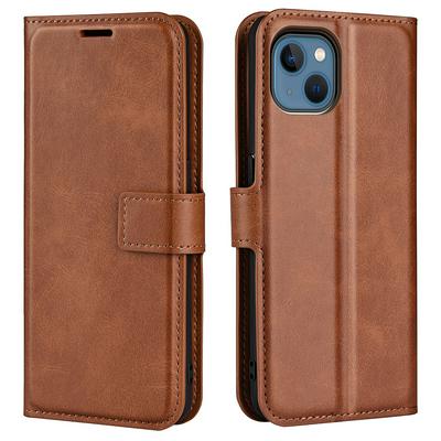For iPhone 14 Square Buckle Folio Flip Leather Case with Stand and Card Slots Function