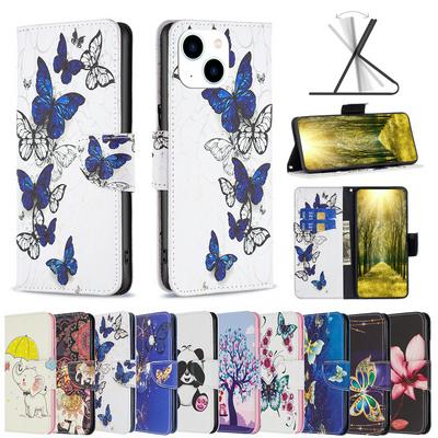 For iPhone 14 Merge Painted All-round Protection PU Leather Wallet Phone Case with Card Slots&Stand 
