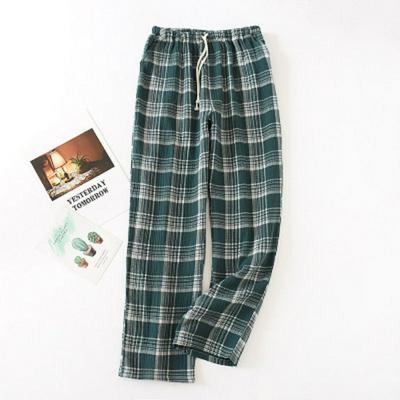 Washed Cotton Gauze Trousers Thin Japanese Plaid Men's Crepe Sleep Home Pants