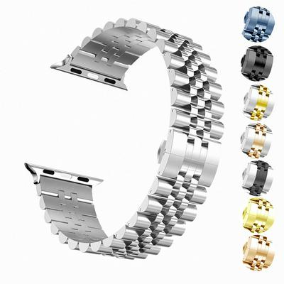 Applicable Apple watch 45 44 42 41 40 38mm band apple watch five-bead stainless steel watch band new Watch 7 6 se 5 4 3 bull ring metal watch band