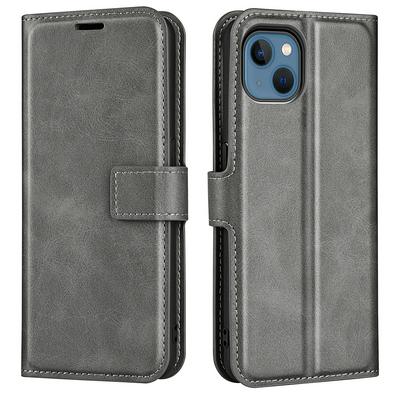 For iPhone 14 Max Square Buckle Calf Pattern Folio Flip Leather Case with Stand and Card Slots Function